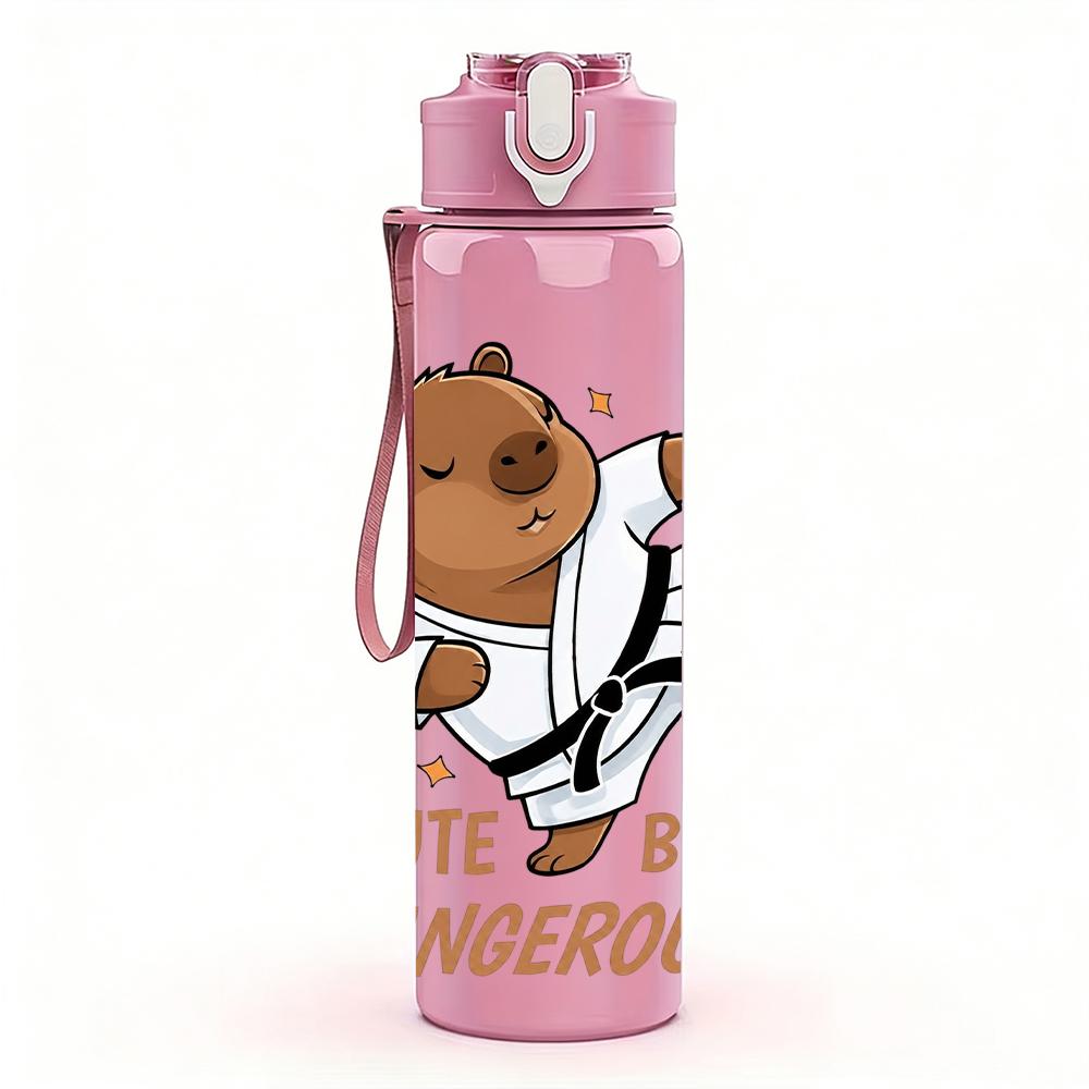 1PC Boxing Capybara Cartoon Bust 750ml Color Plastic Water Bottle Leakproof Flip Straw Lid For Sports Office Home Use