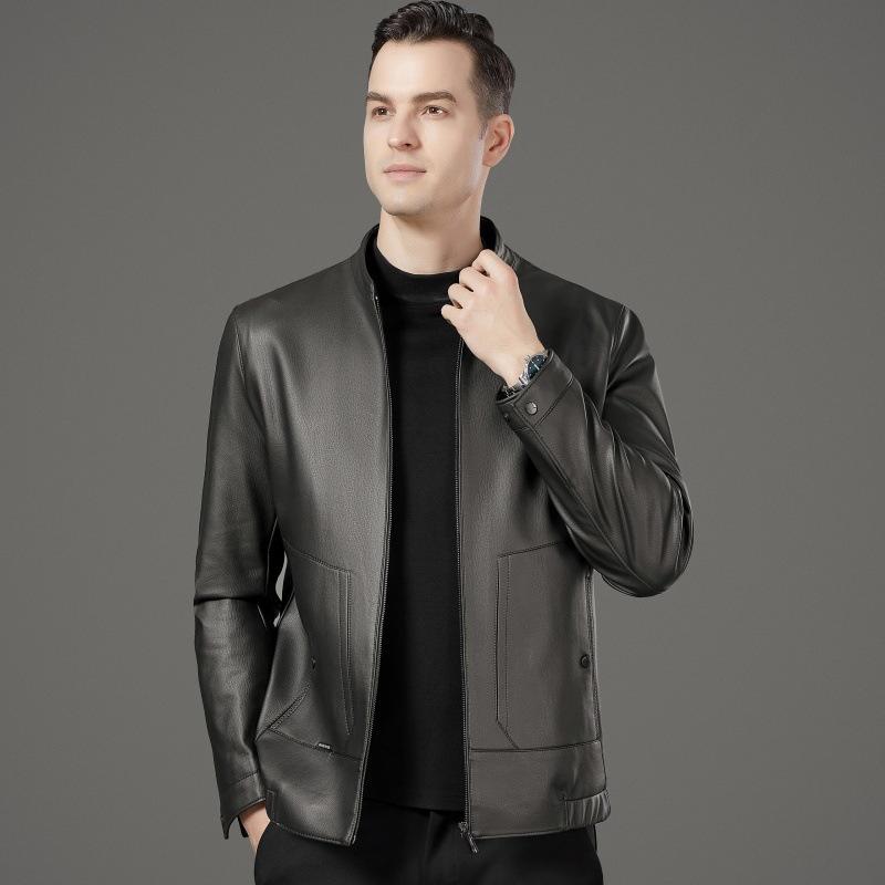 Кожаная куртка мужская осенне-зимняя, новая, деловая, повседневная, свободная, мужская, с воротником-стойкой, кожаная куртка для папы среднего возраста