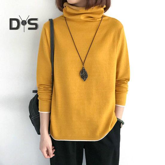 Women Top Stylish Pile Collar Solid Color T Shirts Soft Comfortable Long Sleeve Pullover for Autumn Winter