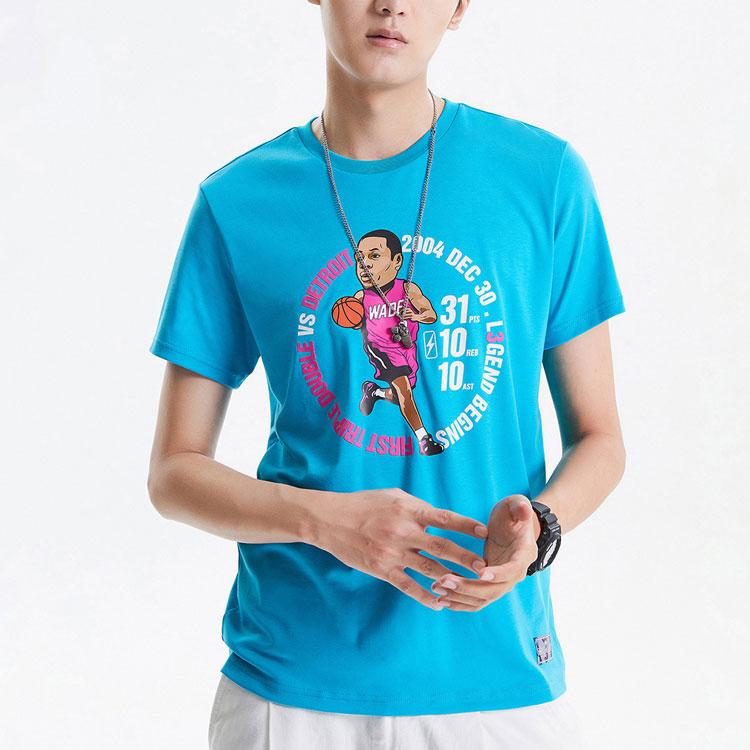 Футболки Li Ning Wade Collection Мужские Синие С круглым вырезом Средняя прямая посадка AHSQ475-4