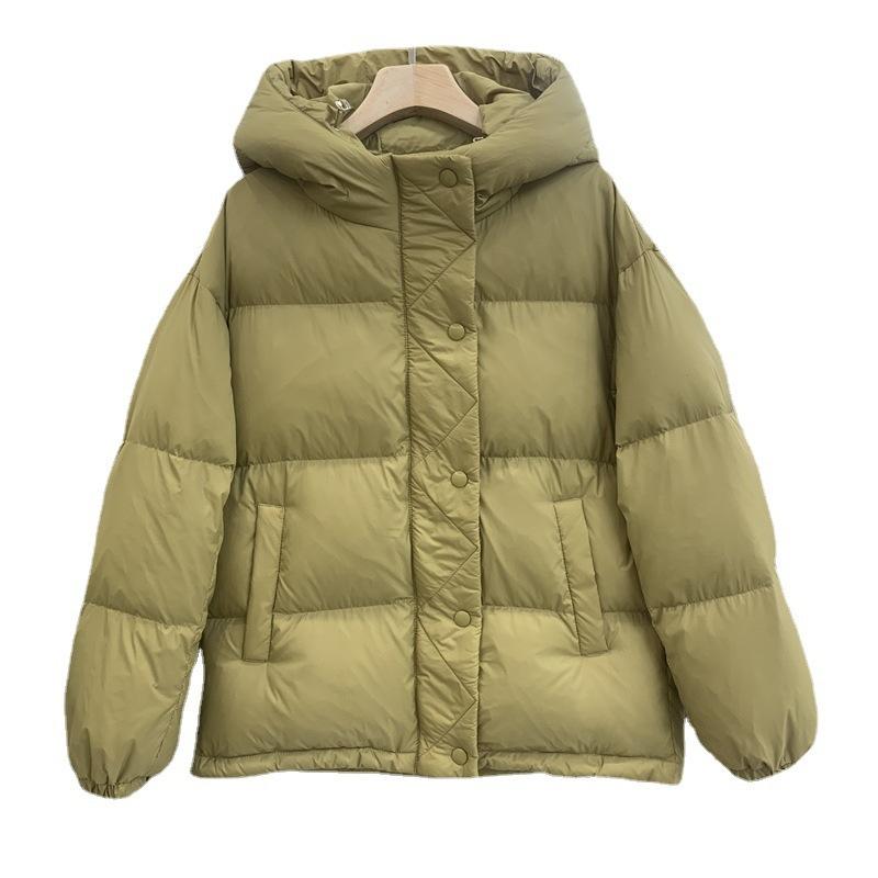 Down jacket autumn and winter women's short loose fashion white duck down thickened warm jacket hooded