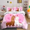Cute Alpaca Couple Pink Hearts Bedding Duvet Cover Set Duvet Cover Pillowcases  (1*Duvet Cover 2*Pillowcases, without duvet insert)