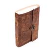 Owl Embossed Leather Notebook with Lock Off White Handmade Unlined Paper Diary 5x7 Inches for Men and Women and Gift & Travel In Brown Color