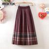Women High Waist Maxi Skirt A-Line Plaid Oversized Women Spring Skirt Floor Length Large Hem Skirt