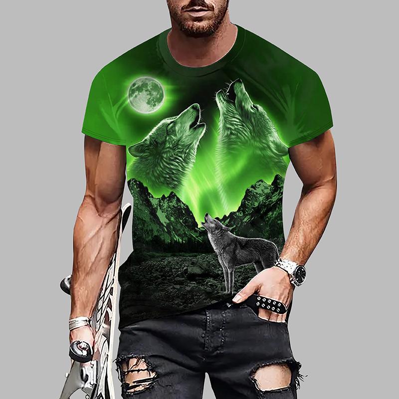 Новая летняя мужская модная футболка с принтом волка, мужская футболка, топ
