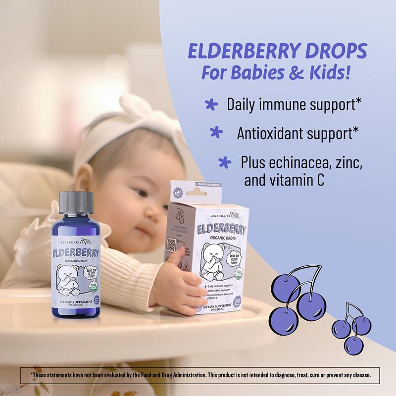 Organic Elderberry Drops, 6+ Months, Yummy Grape, 2 fl oz (60 ml)