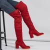Women Flocks High Thick Heel Long Boots Lady Over The Knee Side Zipper Winter Boots Female Ruffle Office Fashion Boots