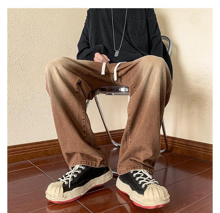 Мужские американские ретро коричневые джинсы с широкими штанинами: Универсальный, свободный, уличный осенний комбинезон