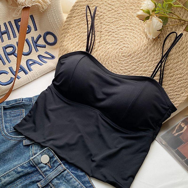 Korean Sweet Camisole Vest Slimming Outer Wear Ultra-thin Bandeau With Chest Pad Sleeveless Top