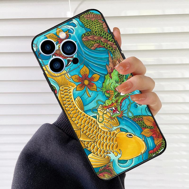 Чехол для телефона с татуировкой японского карпа кои, дракона, волны для iPhone 16 14 13 12 11 15 17 Pro Max mini 15 16 Plus 16e 17 Air Cover Fundas
