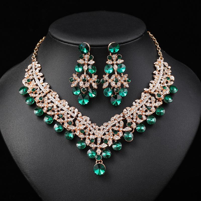 3 PCS Women's Zircon Sets Rhinestone Crystal Earrings Set Colorful Necklace Earrings Two Pieces Wedding Party Zircon