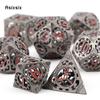 7 Pcs  Black Red Gear Wheel Metal Dice Hollow Metal Polyhedral Dice Set Suitable for Role-Playing RPG  Board Game Card Game