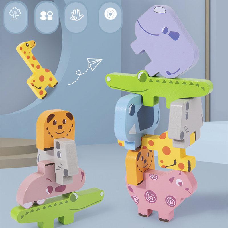 Деревянный блок для укладки животных, игра, соответствующая головоломке, балансирующая игрушка Монтессори, тренировка мелкой моторики, развивающие игрушки для детей