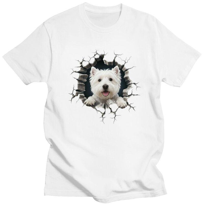 Breaking Through West Highland White Terrier T Shirt Men 100 Cotton Tshirt Leisure Westie Dog Lover Tees Streetwear Tshirts