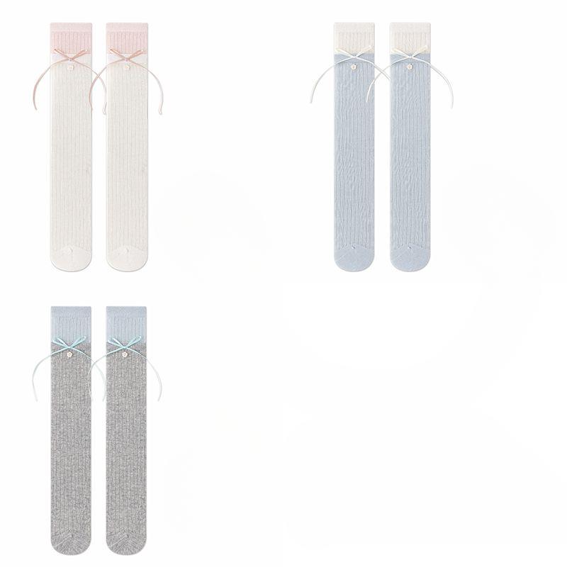 3 пары Летние тонкие сетчатые носки для девочек | Носки до икр/колен в стиле принцессы с бантиком - Детские дышащие сетчатые чулки