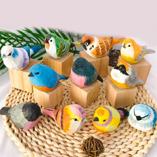 Colorful Bird Ornament with Wood Base Handmade Engraving Process Crafts Art Healing Bird Carving Decoration Feather Animal Model Adult Sex Wear