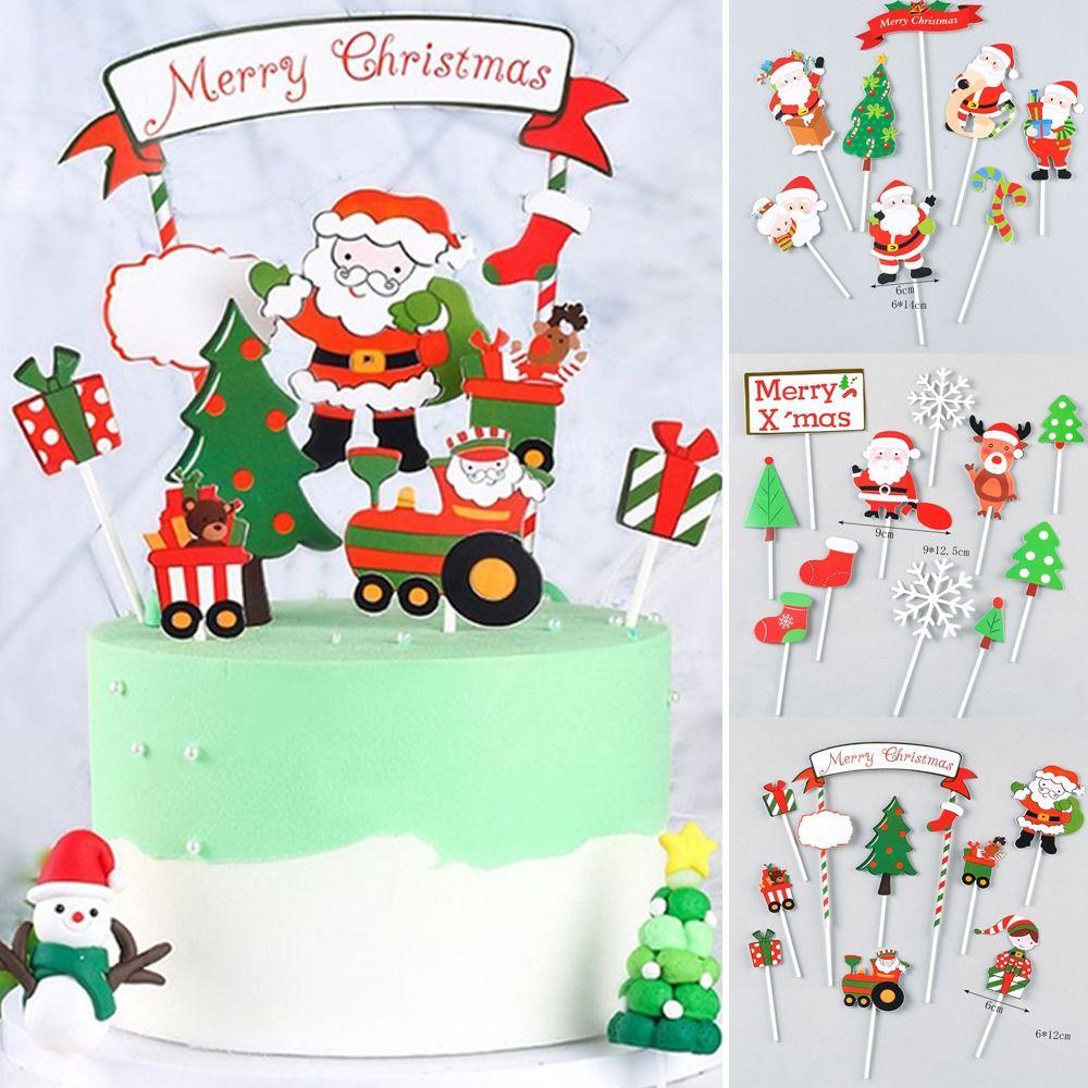 Creative Paper Cake Topper Snowflake Santa Claus New Year Cupcake Toppers Merry Christmas Christmas Cake Decor