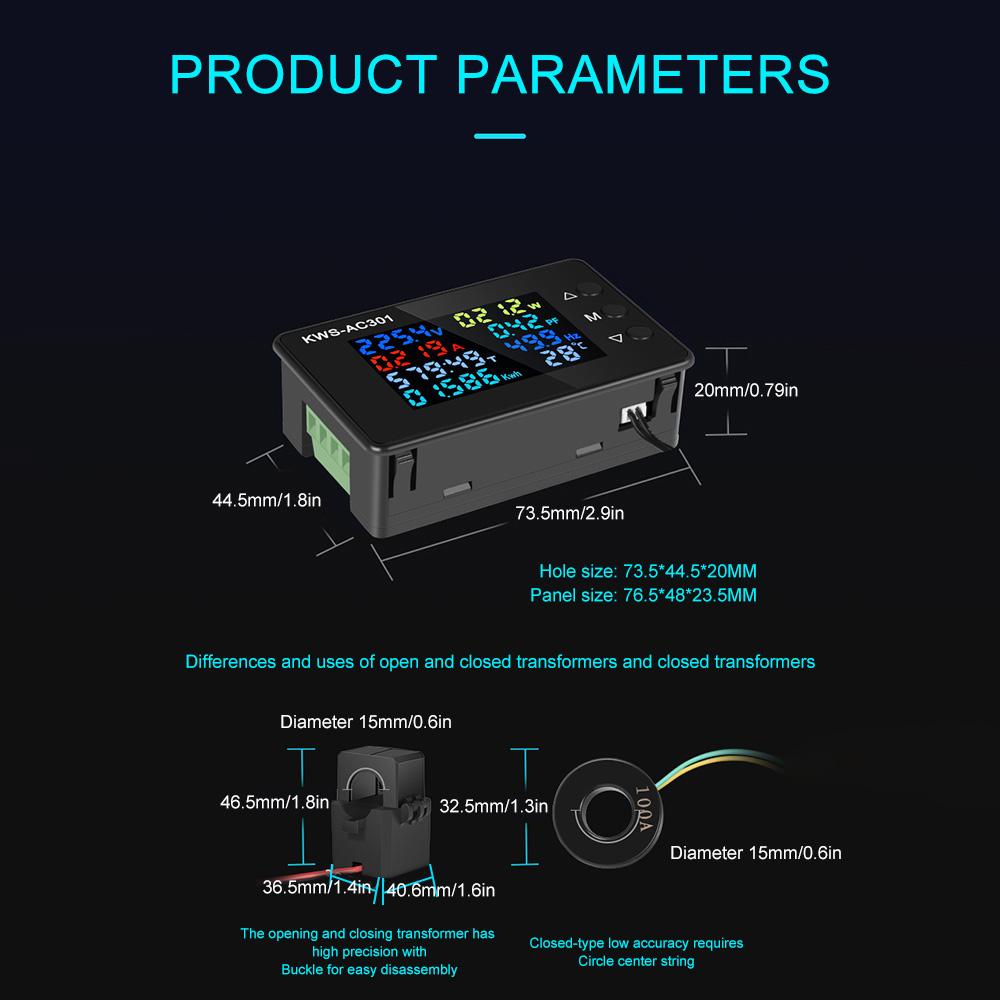 KWS-AC301 Ваттметр Измеритель мощности Вольтметр AC 50-300В Напряжение 50-60Гц Анализаторы мощности Светодиодный AC Счетчик электроэнергии 0-20/100А Детектор