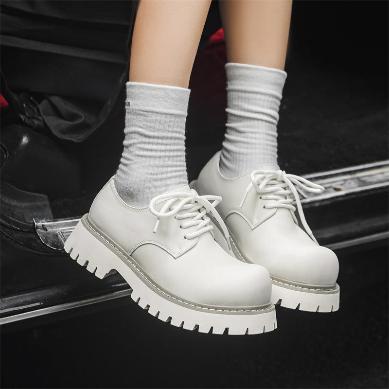 Белые кожаные туфли пара дышащие низкие мартинсы в британском стиле на толстой подошве увеличивающие рост повседневные туфли-маффины 1330-X