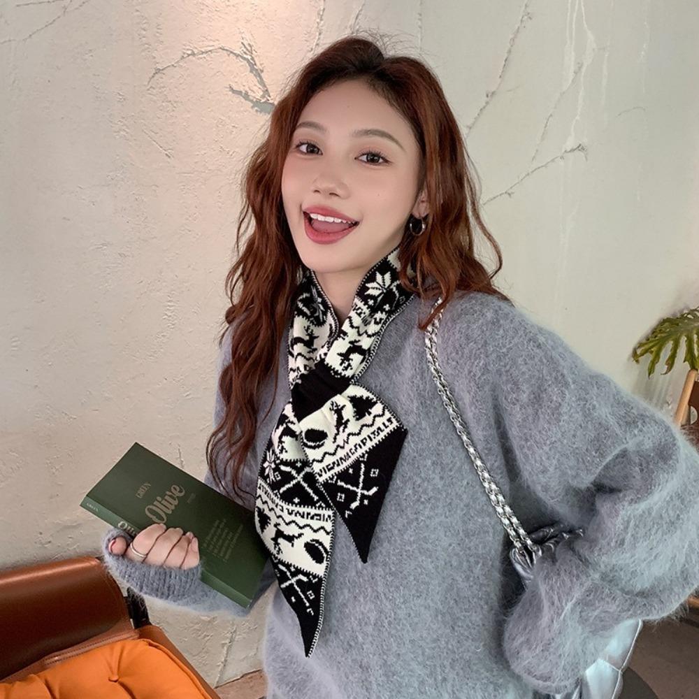 Jacquard Winter Knitted Scarves Deer Woolen Neckerchiefs Cute Women Scarf New Year Gift
