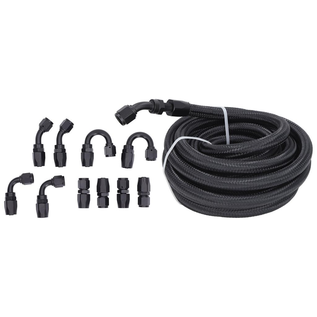 6AN Fuel Line Fitting Kit 20ft Hose 10pcs Fitting Aluminum Black Anodized 500 Psi Universal for Car Ship
