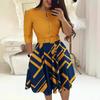 Autumn and Winter European and American Crew Neck Printed Belt Fashion Dress Women