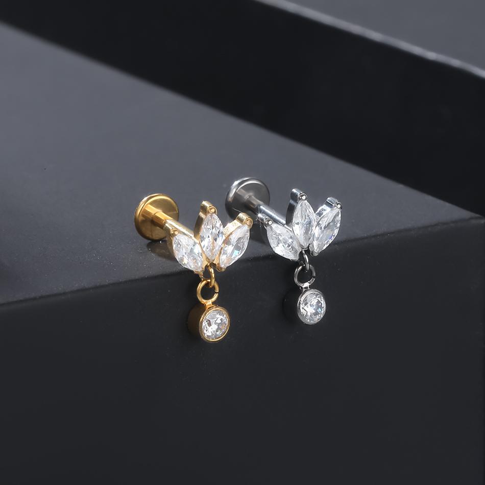 1 шт. Серьга-гвоздик из титана имплантатного качества с цирконием, с внутренней резьбой, Звезда, Лабрет, Пирсинг губы, Монро, Хеликс, Козелок, Пирсинг, Украшение