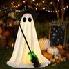 Witch Hat Ghost Ornament Halloween Light-Up Decoration, Spooky with LED Festive Prop Light, Broom Decor for Outdoor Lawn Porch Holiday Party Standing