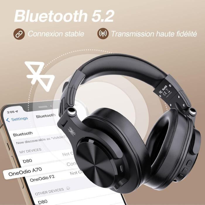 Casque Bluetooth - OneOdio - A70 - Réduction de Bruit CVC 8.0 - Autonomie 72 Heures - Confort Optimal