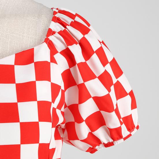 Женское платье трапециевидной формы в стиле ретро, ​​большие качели, облегающее, с высокой талией, с короткими рукавами, с V-образным вырезом, в клетку, с принтом в горошек, на шнуровке, с узкой талией, вечерние, свадебное, выпускное платье