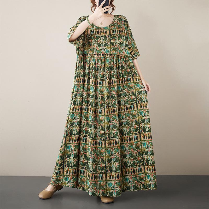 Летнее художественное ретро свободное повседневное платье с принтом средней длины с короткими рукавами для женщин повседневные платья