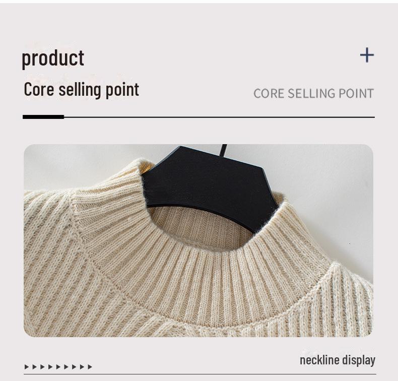 Drizzle Solid Color Half Turtleneck Pullover Women's Sweater - Autumn/Winter European & American Style Long-Sleeved Knitted Top