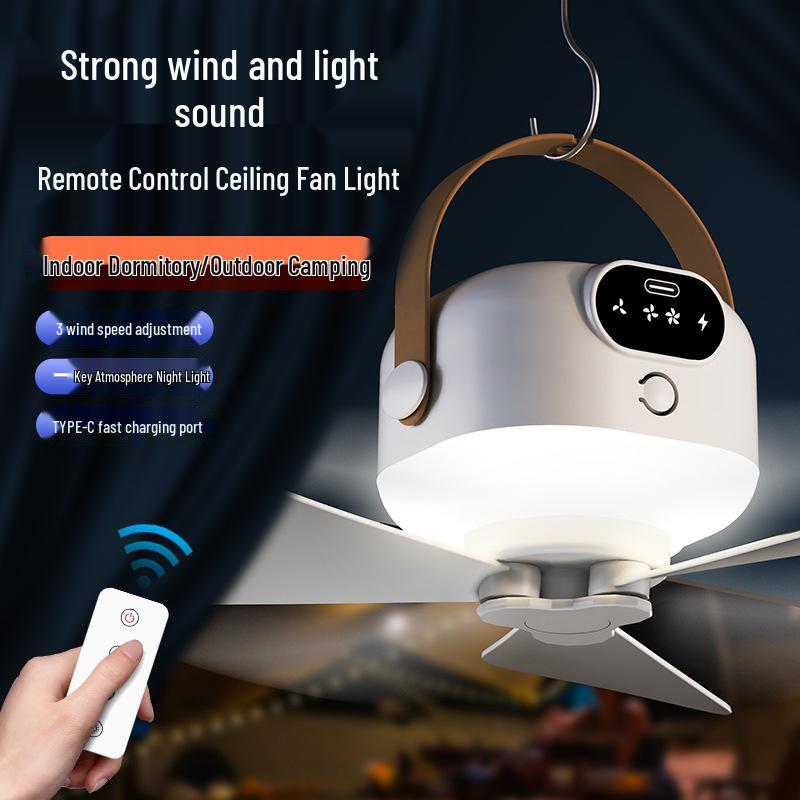 Перезаряжаемый USB потолочный вентилятор с ночником и пультом дистанционного управления для общежитий и небольших помещений