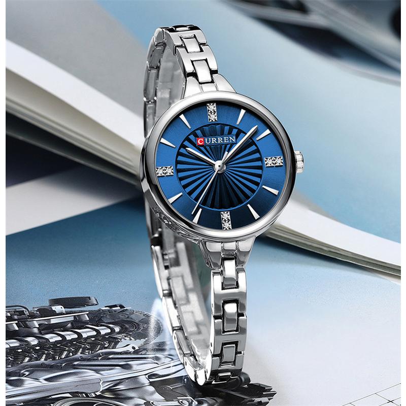CURREN Женские повседневные кварцевые часы, элегантный простой дизайн, водонепроницаемые, с ремешком из нержавеющей стали, модные деловые наручные часы для леди