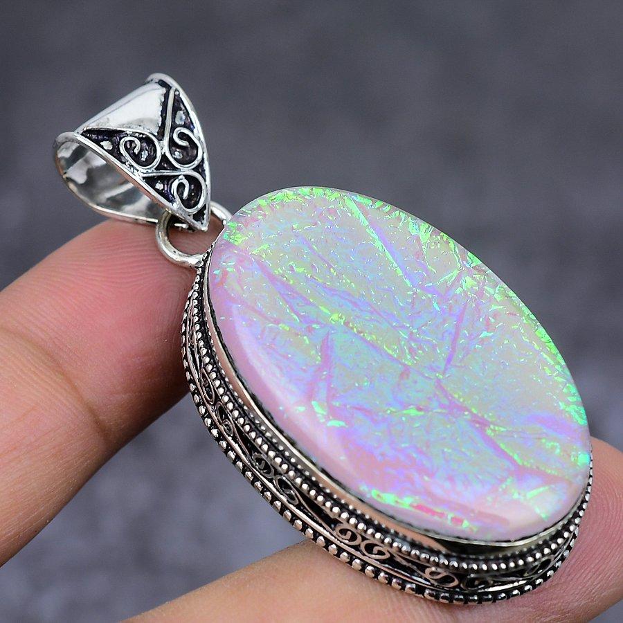 Подвеска из серебра 925 пробы с розовым опалом и драгоценным камнем 2,21 дюйма O0P34