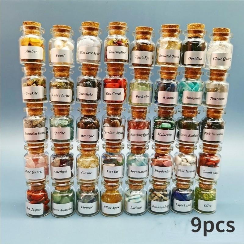 9 шт., бутылки с драгоценными камнями, кристаллы, лечебные камни, принадлежности для колдовства, кристаллы, чакра, лечебные кристаллы, объемные кристаллы, декор для ведьмы