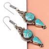 Nepali Tibetan Turquise Lapis Lazuli Gemstone Silver Jewelry Earring 1.5''