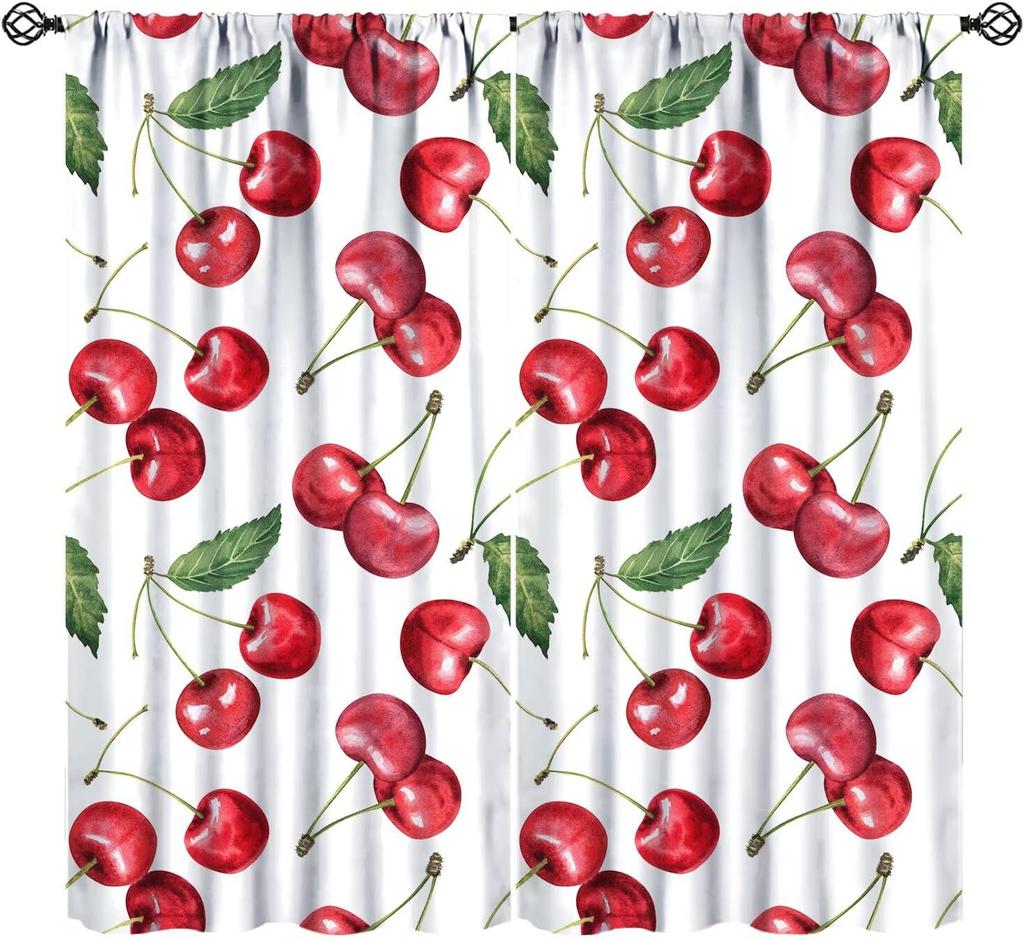 Orange Fruit Curtains,Cute Citrus Green Leaves Floral Summer Pattern Drapes Window 2 Panel Rod Pocket Curtain for Bedroom Living