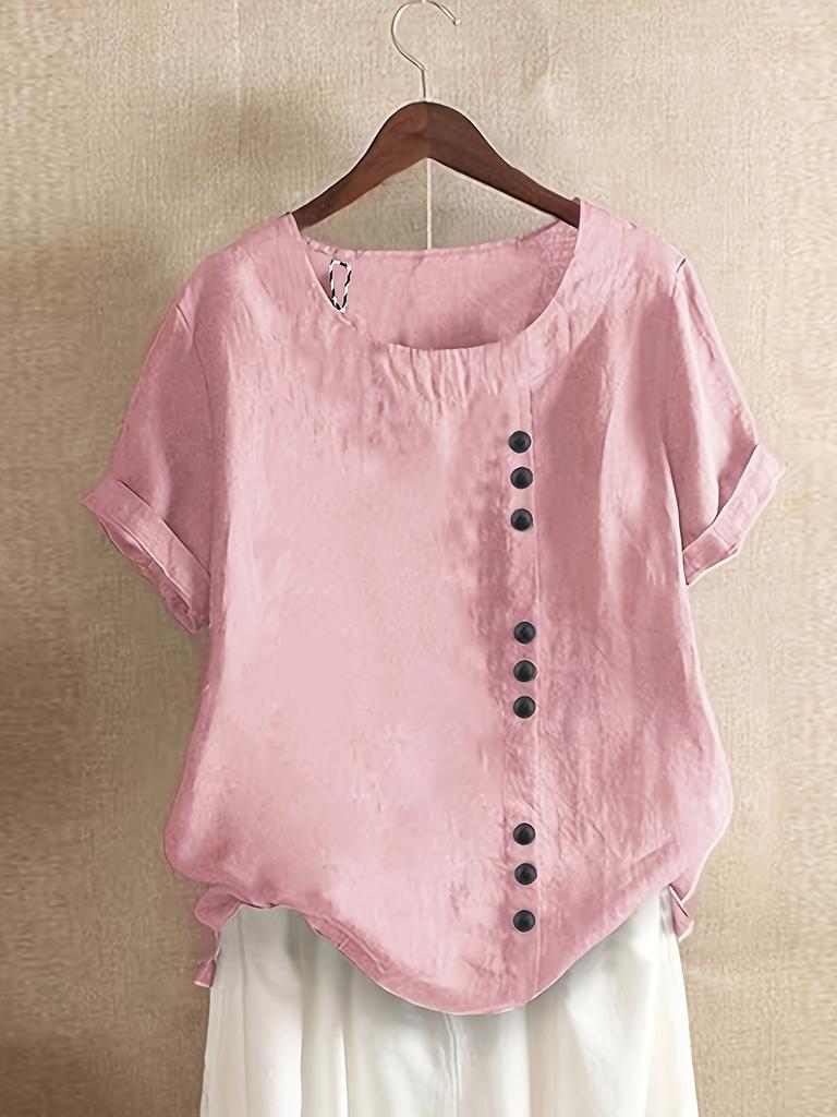 Womens Solid Color Button Short Sleeve Shirt Casual Daily Vacation