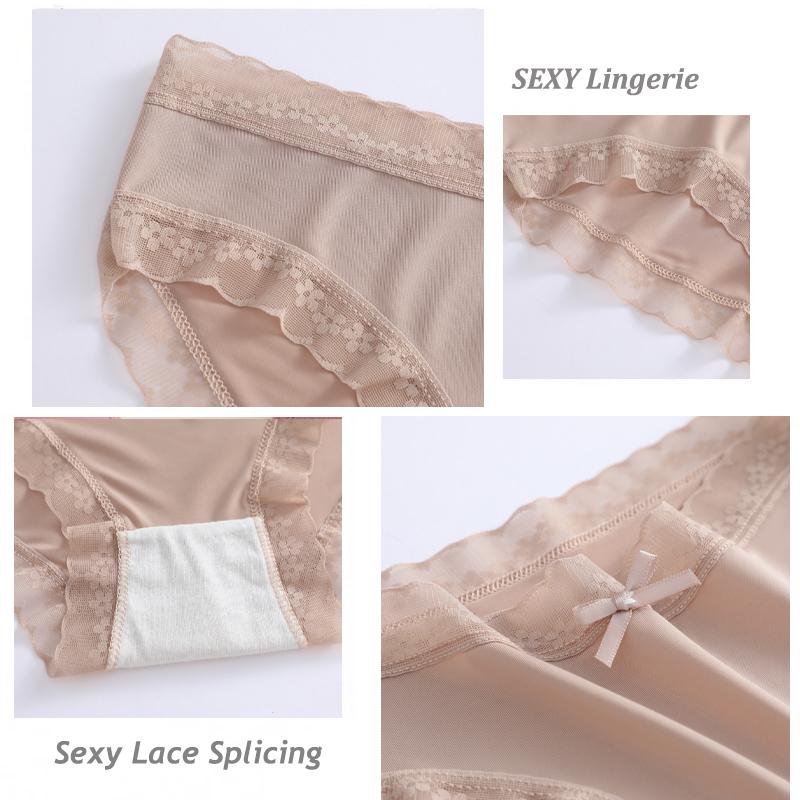 3PCS/Set Seamless Panties Ice Silk Lace Perspective Briefs Ultra Thin Breathable Underwear Cool Summer Female Sexy Lingerie