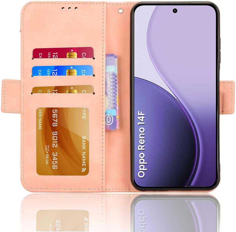 Flip Case for Oppo Reno 14 F / 14 FS, Card Slot, Pink