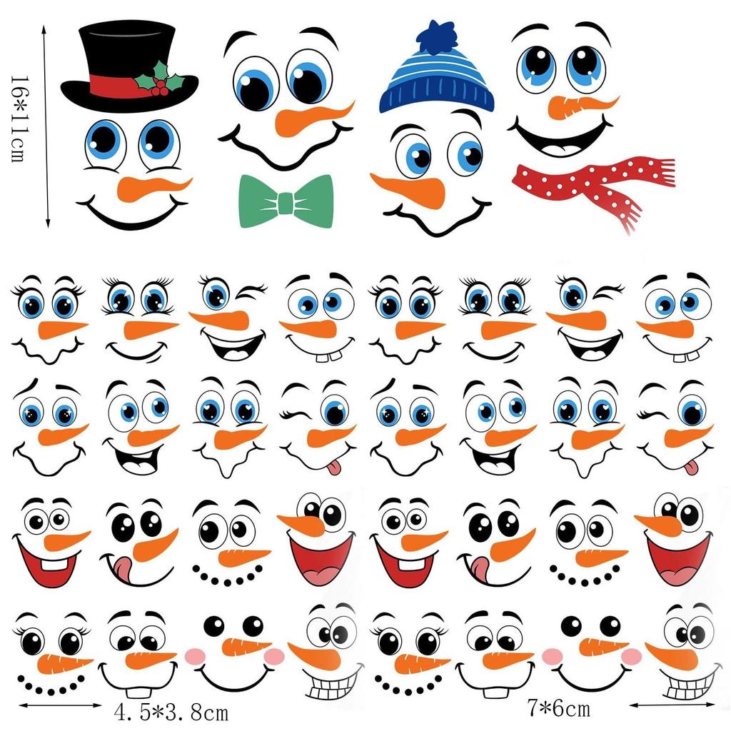 Christmas Snowman Face Decorative Stickers, White