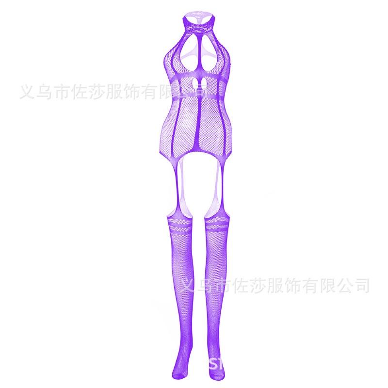New Sex Underwear Sexy Temptation Lace Trimmed Suspenders Front Hollow Jacquard One-piece Mesh Socks