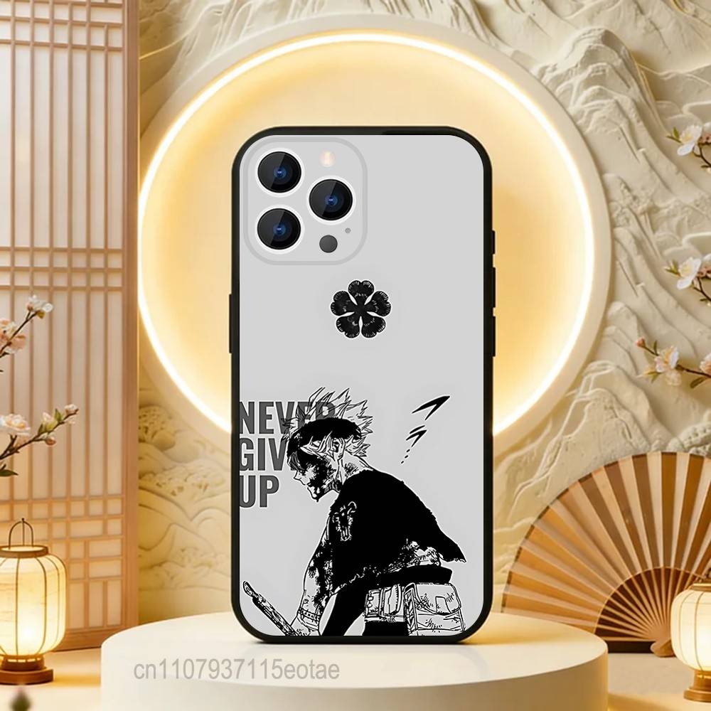 C-Клевер Аста B-Черный Чехол для телефона Силиконовый Мягкий Для IPhone 16,17,15,11,13,12,14,Мини,Про,Макс,Плюс,Эйр,Е Черный