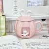 Милая кружка-кролик из молочного фуфу с крышкой и ложкой, мультяшная керамическая чашка высокой ценности для девочек, подарок на день рождения, сувенир
