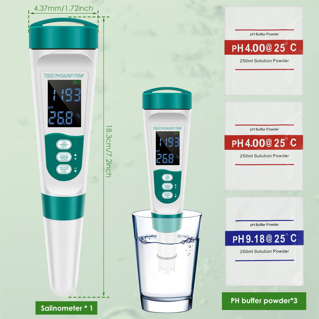 5 In 1 Water Tester Precise Digital Water Tester PH/TDS/EC/Salt/Temperature Meter Multi-role Water Quality Tester for Hydroponic