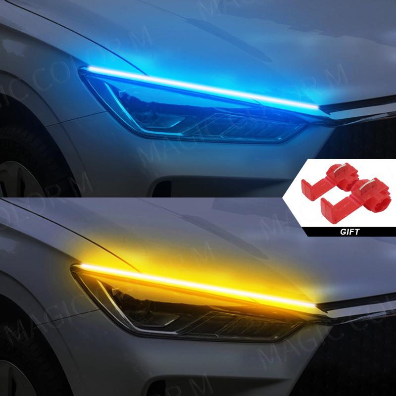 2 шт. DRL автомобильные гибкие светодиодные дневные ходовые огни указатель поворота фары водонепроницаемые 30 см 45 см 60 см белый красный желтый синий