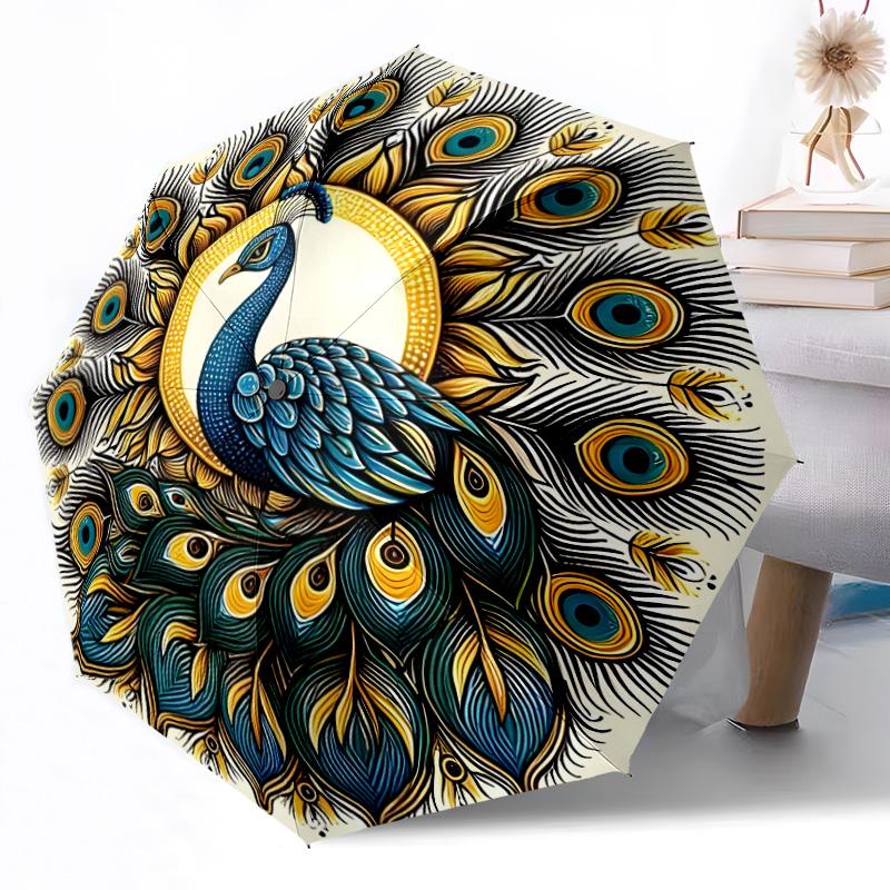 Vibrant Peacock Stained Glass Art Portable Automatic Umbrella Compact & Durable 8-Rib Design Durable Plastic & Iron Travel Essential Fashion Lovers