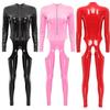Женский цельный комбинезон с длинными рукавами и вырезами, мокрый вид, лакированная кожа, молния, латексное боди, комбинезон
