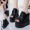 803-19 Slope Heel High Heels 14CM Inner Height Increase Thick Sole Fish Mouth Shoes Waterproof Table Belt Buckle Fashionable Cool Slippers Women